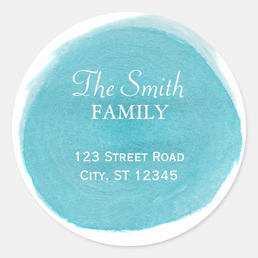 Blauwe Waterverf retouradres Ronde Sticker (Voorkant)