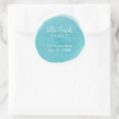 Blauwe Waterverf retouradres Ronde Sticker (Tas)