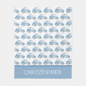 Blauwe Waterverf  Retro Buggy Bug Auto Fleece Deken (Voorkant)