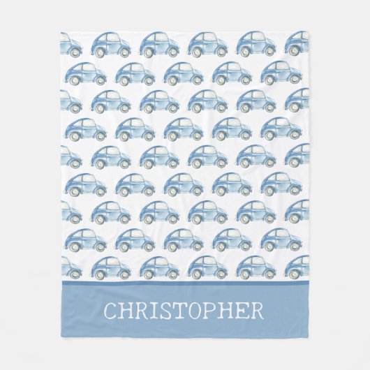 Blauwe Waterverf  Retro Buggy Bug Auto Fleece Deken (Voorkant)