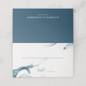 Blauwe waterverf romantische moderne bruiloft plaatskaartje (Buitenkant ongevouwen)