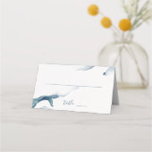 Blauwe waterverf romantische moderne bruiloft plaatskaartje (Voorkant)