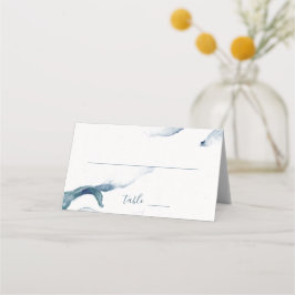 Blauwe waterverf romantische moderne bruiloft plaatskaartje