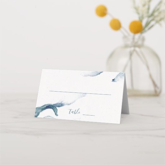 Blauwe waterverf romantische moderne bruiloft plaatskaartje (Voorkant)