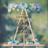 Blauwe Waterverf Roos en Hydrangea Baby shower Acryl Bord (Neutraal)