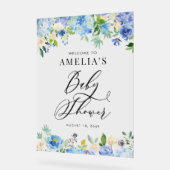 Blauwe Waterverf Roos en Hydrangea Baby shower Acryl Bord (Hoek)