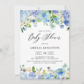 Blauwe Waterverf Roos en Hydrangea Baby shower Kaart (Voorkant)