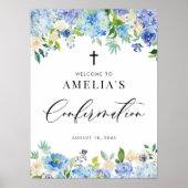 Blauwe Waterverf Roos en Hydrangea Bevestiging Poster (Voorkant)