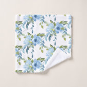 Blauwe Waterverf Roos Monogram Bad Handdoek (Wasdoekje)