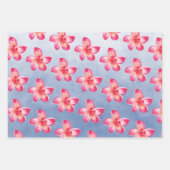 Blauwe Waterverf Roze Flamingo's Bloemen Inpakpapier Vel (Voorkant 3)