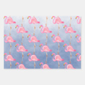 Blauwe Waterverf Roze Flamingo's Bloemen Inpakpapier Vel (Voorkant 2)