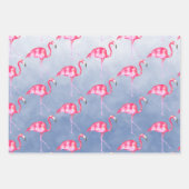Blauwe Waterverf Roze Flamingo's Bloemen Inpakpapier Vel (Voorkant)