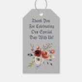 Blauwe Waterverf roze rozen en bladeren Cadeaulabel (Voorkant)