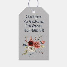 Blauwe Waterverf roze rozen en bladeren Cadeaulabel