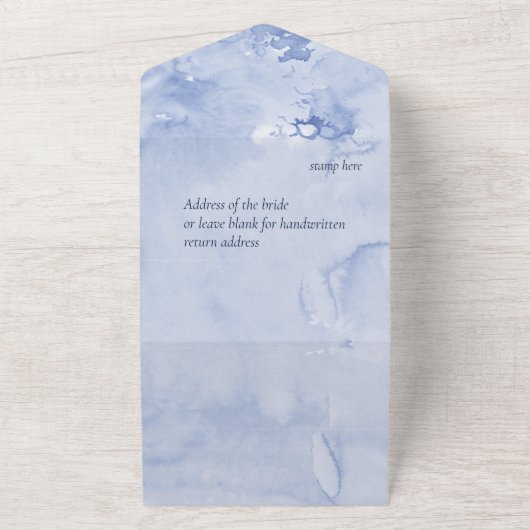 Blauwe Waterverf Rozen All In One Uitnodiging (Buitenkant)