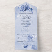 Blauwe Waterverf Rozen All In One Uitnodiging (Binnen)