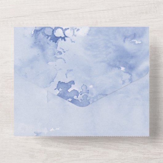 Blauwe Waterverf Rozen All In One Uitnodiging (Achterkant)