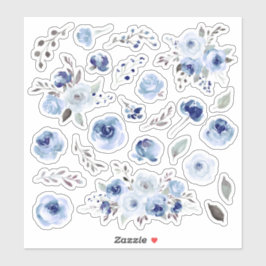 Blauwe Waterverf Rozen Bloemen Bruiloft Boeketten Sticker