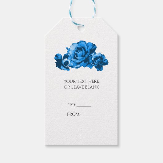 Blauwe Waterverf Rozen Elegant Wedding Cadeaulabel (Voorkant)