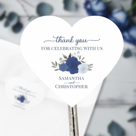 Blauwe Waterverf Rozen Elegant Wedding Hartelijk d Hart Sticker