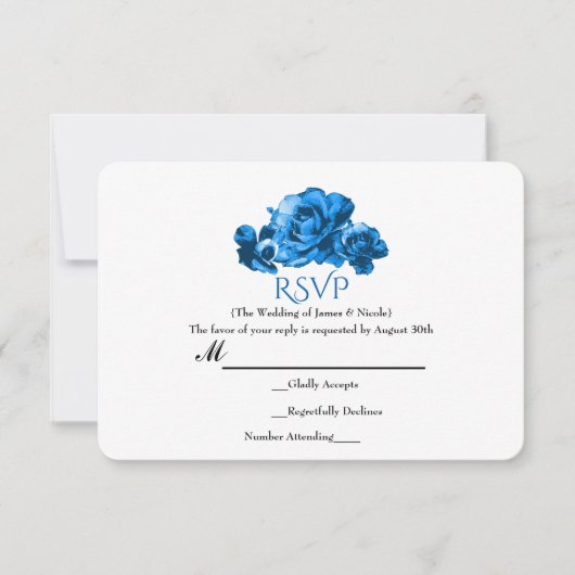 Blauwe Waterverf Rozen Elegante bruiloft RSVP-kaar RSVP Kaartje (Voorkant)