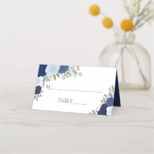 Blauwe Waterverf Rozen Elegante bruiloft Write-In Plaatskaartje