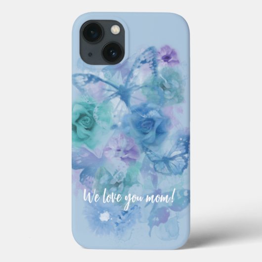 Blauwe Waterverf Rozen en botervliegen Case-Mate iPhone Case (Achterkant)
