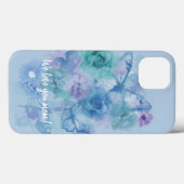 Blauwe Waterverf Rozen en botervliegen Case-Mate iPhone Case (Achterkant (horizontaal))