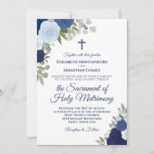 Blauwe Waterverf Rozen Moderne katholieke bruiloft Kaart (Voorkant)