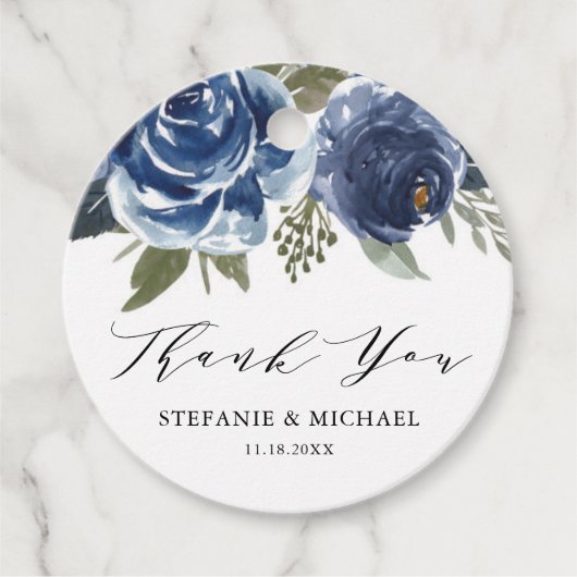 Blauwe Waterverf Rozen pony's Dank je huwelijk Bedankjes Labels (Voorkant)