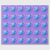 Blauwe waterverf Rozen, romantische paarse glitter Cadeaupapier (Vlak)