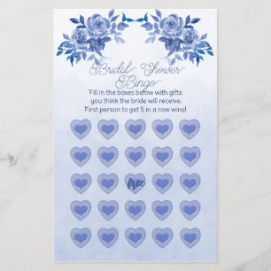 Blauwe Waterverf Rozen Vrijgezellenfeest Bingo Flyer