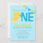 Blauwe Waterverf Rubber Duck 1e Verjaardag Foto Kaart (Voorkant)