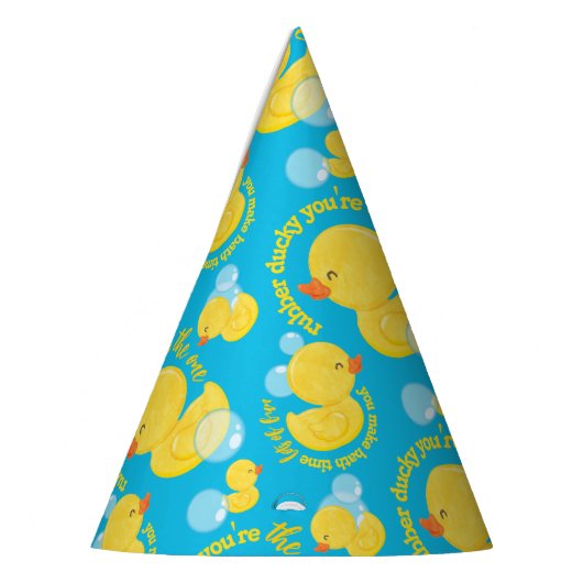 Blauwe Waterverf Rubber Ducky Jij bent de Een Feesthoedjes (Links)