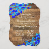 Blauwe Waterverf Rustic Barn Wood Wedding Invites Kaart (Voorkant / Achterkant)