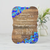 Blauwe Waterverf Rustic Barn Wood Wedding Invites Kaart (Staand voorkant)