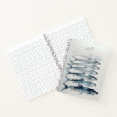 Blauwe Waterverf Sardine Art Custom Monogram Naam Notitieboek (Binnen)
