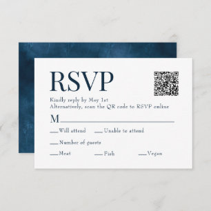 Blauwe Waterverf Scan QR Code Maaltijdkeuze Trouwe RSVP Kaartje