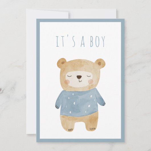 Blauwe Waterverf schattig slaperig teddybeer Baby  Kaart (Voorkant)