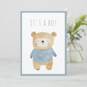 Blauwe Waterverf schattig slaperig teddybeer Baby  Kaart (Staand voorkant)