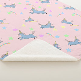 Blauwe waterverf schattig Unicorn-regenboogsterpat Sherpa Deken