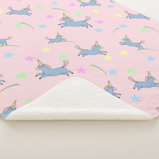 Blauwe waterverf schattig Unicorn-regenboogsterpat Sherpa Deken (3/4)