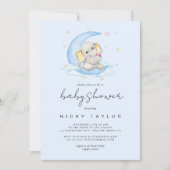 Blauwe Waterverf Schattigee olifant Baby shower Kaart (Voorkant)