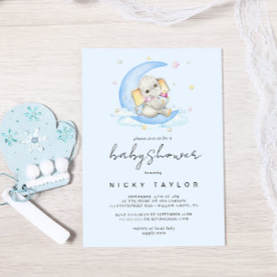 Blauwe Waterverf Schattigee olifant Baby shower Kaart