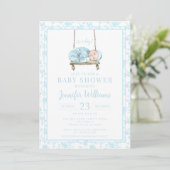 Blauwe waterverf schommel baby boy douche kaart (Staand voorkant)