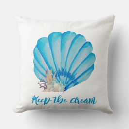 Blauwe Waterverf Seashell, Inspirerend Citaat Kussen