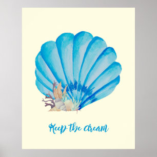 Blauwe Waterverf Seashell, Inspirerend Citaat Pos Poster