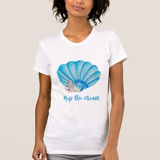 Blauwe Waterverf Seashell, Inspirerend Citaat Pos T-shirt (Voorkant)