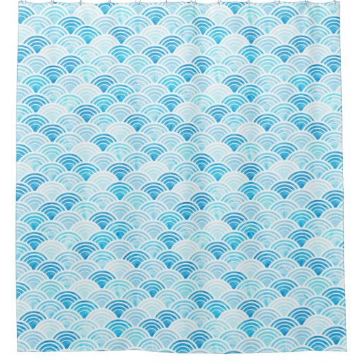 Blauwe Waterverf Seigaiha-golfpatroon Douchegordijn (Voorkant)