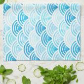 Blauwe Waterverf Seigaiha-golfpatroon Theedoek (Gevouwen)